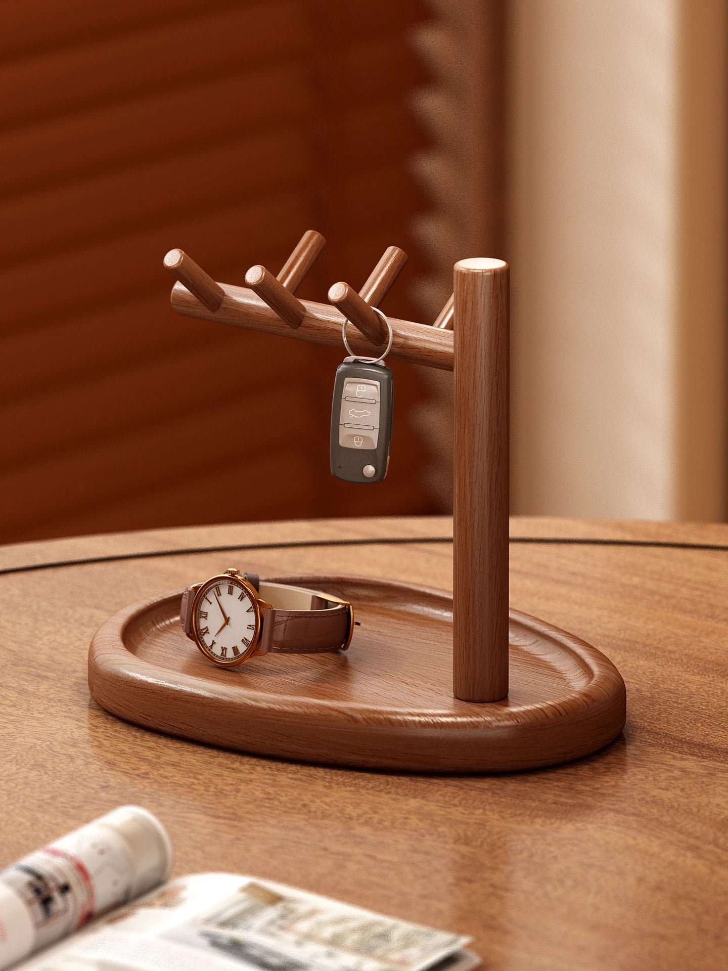 Retro Sle Wooden Desktop Organizer Key Storage Tray Jewelry Display Ra Entrance l Decorative Item Oval ape Single Layer