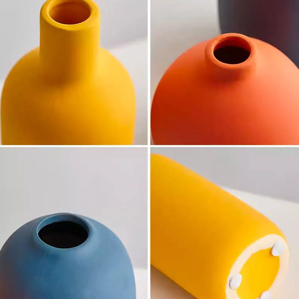 Colorful Ceramic Vase for Flowers Orange Yellow Blue Boho Modern Flower Vase for Bookshelf Centerpiece Table Home Decorations