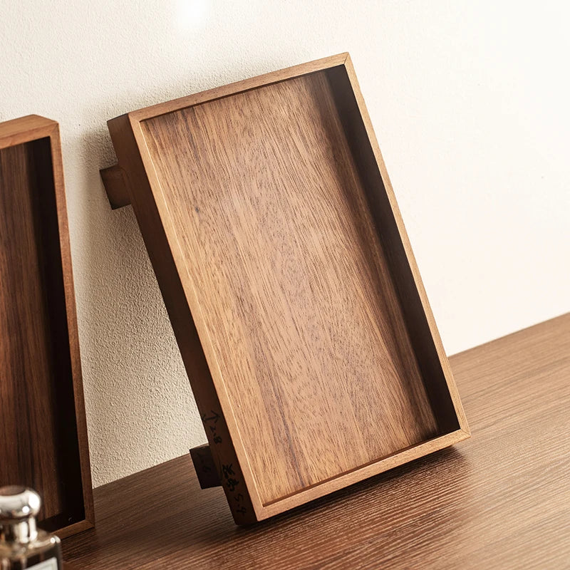 Retro  Wood Tray Luxury Multi-Function Living Room Coffee Table Desktop Storage Ra Jewelry Key Storage Plate