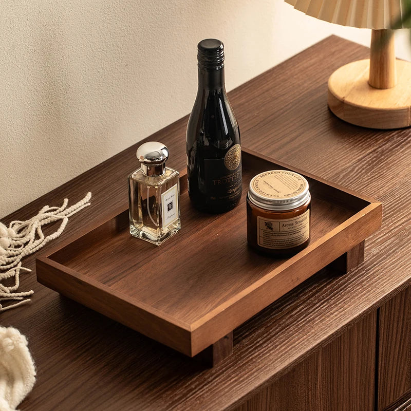 Retro  Wood Tray Luxury Multi-Function Living Room Coffee Table Desktop Storage Ra Jewelry Key Storage Plate