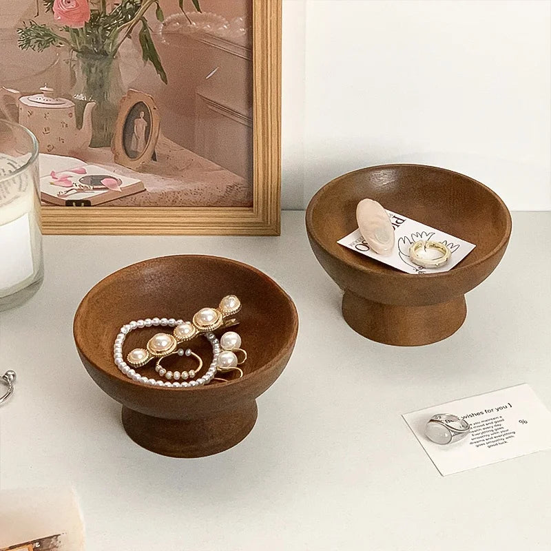 Retro Sle Walnut Wood High-legged Jewelry Storage Box Key Tray Wooden Entrance Decorative Object Storage Plate
