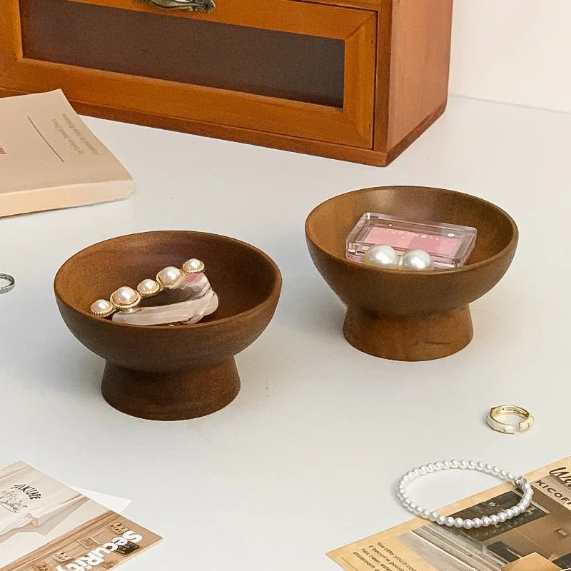 Retro Sle Walnut Wood High-legged Jewelry Storage Box Key Tray Wooden Entrance Decorative Object Storage Plate