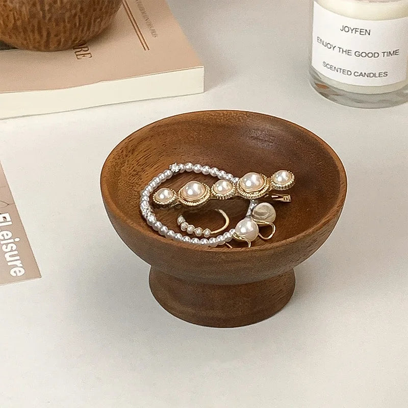 Retro Sle Walnut Wood High-legged Jewelry Storage Box Key Tray Wooden Entrance Decorative Object Storage Plate