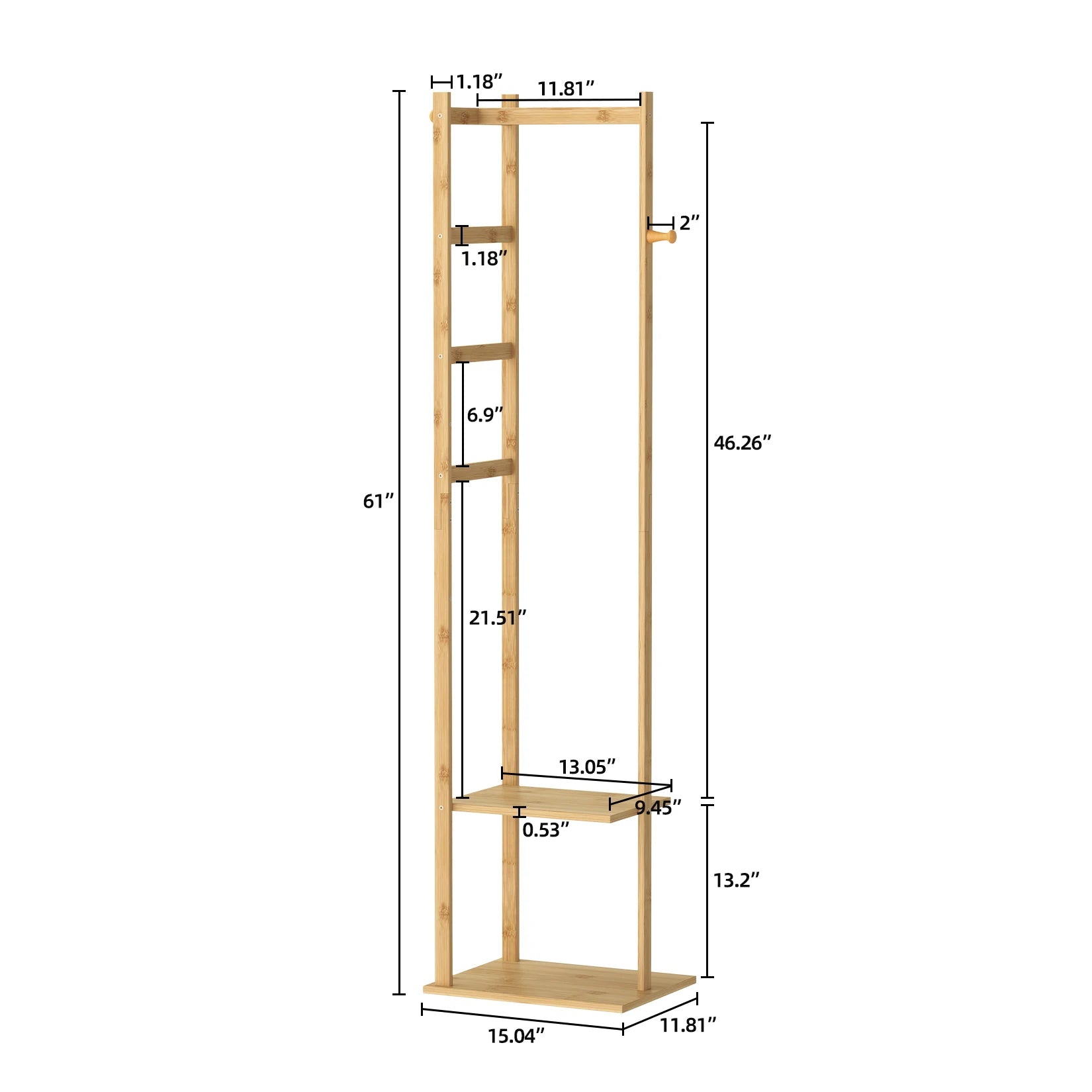 Bamboo Clothing Rack Corner Coat Rack Stand Hall Trees for Hallway Entryway