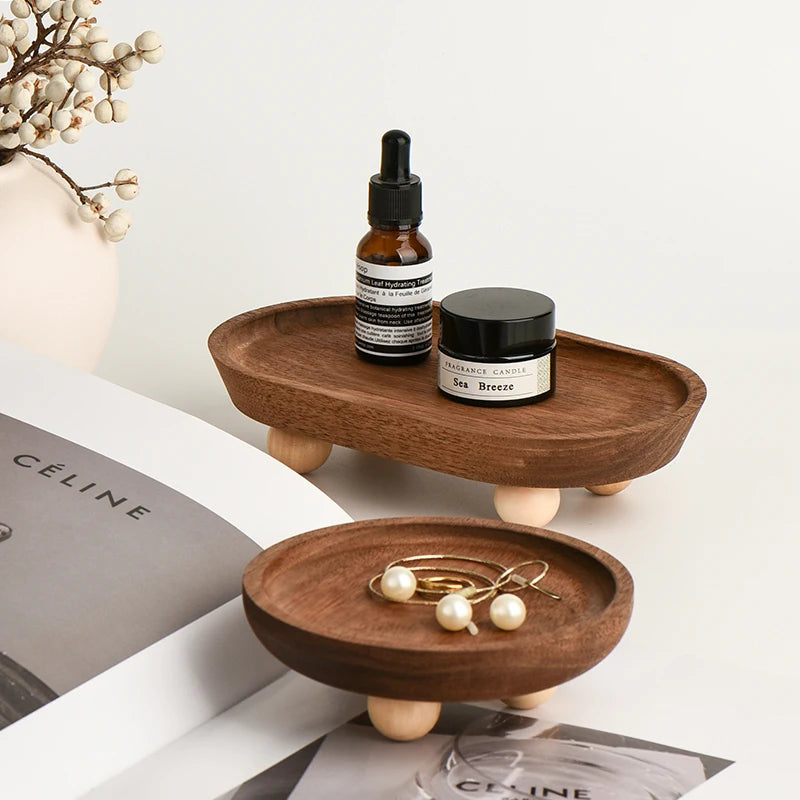 Retro  Wood Pedestal Bowl Elegant Jewelry Trinket Dish Essential Oil Aromatherapy Tray Key Holder Home Decor Gift Idea