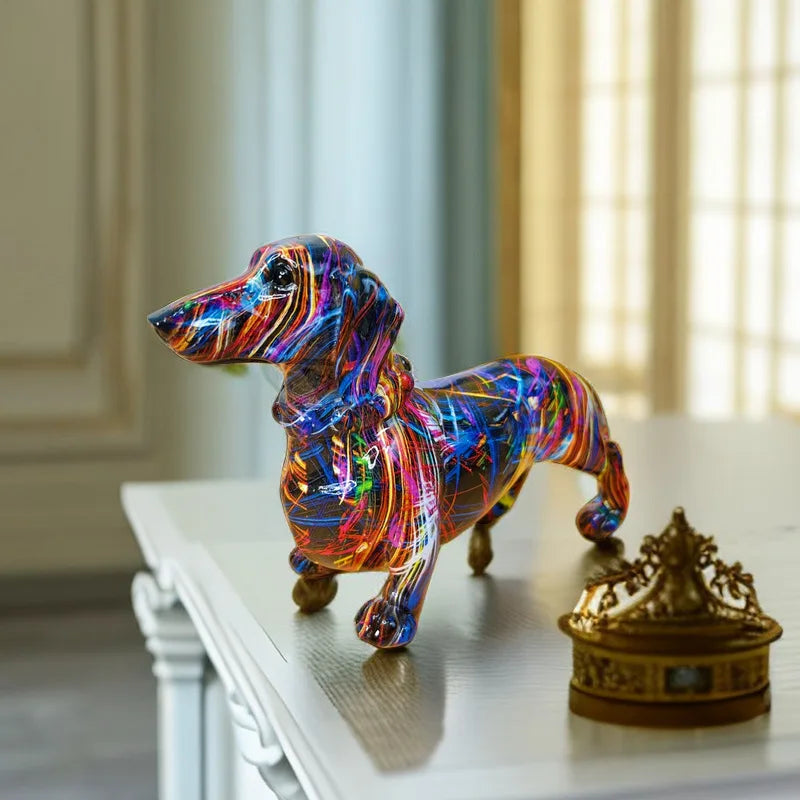 Colorful Art Dachshund Dog Decoration Home Wine Cabinet Office Collection Decoration Tabletop Resin Crafts Miniature Statues