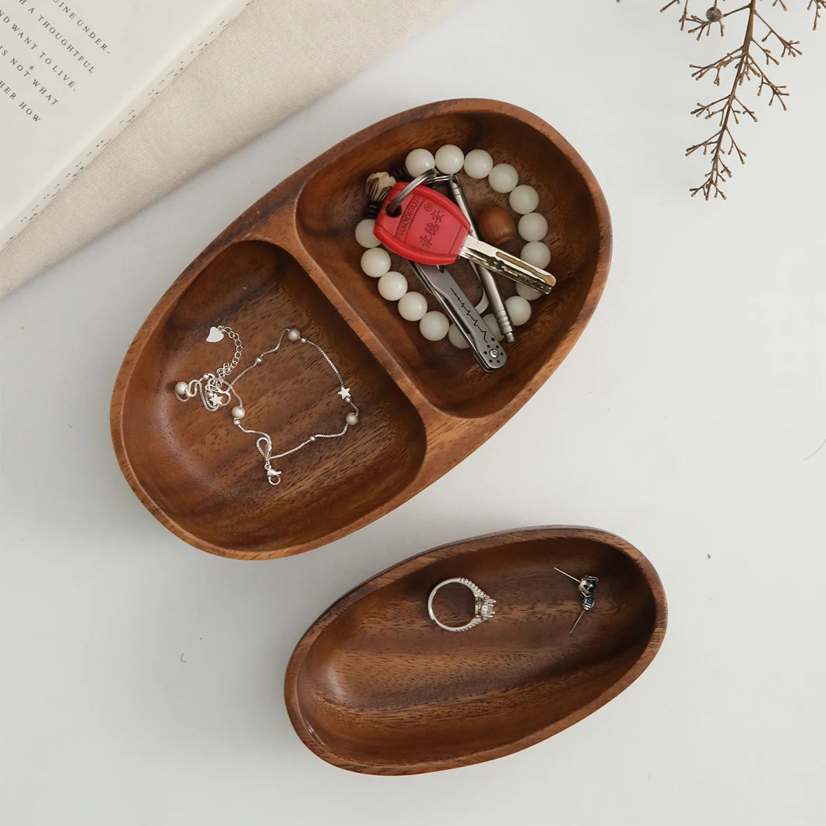 Japanese Sle Wooden Desktop Organizer Box l Key Jewelry Sorting Tray Rustic Chic Home Decorative Storage Box for Desktop