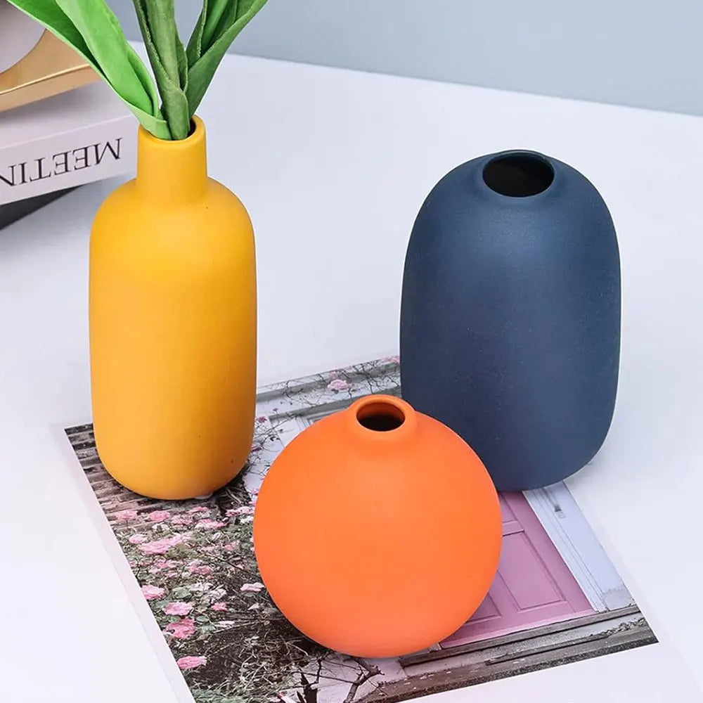 Colorful Ceramic Vase for Flowers Orange Yellow Blue Boho Modern Flower Vase for Bookshelf Centerpiece Table Home Decorations