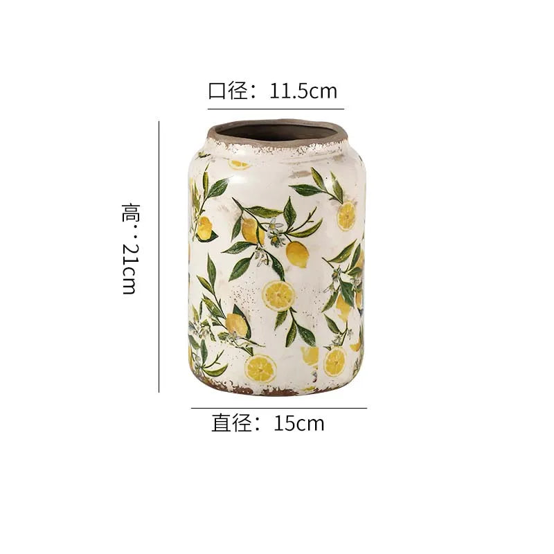Retro Ceramic Large Vase Lemon Texture Ice Cracked Old Decorative Vase Hydroponic Flower Arrangement Supplies for Home Garden
