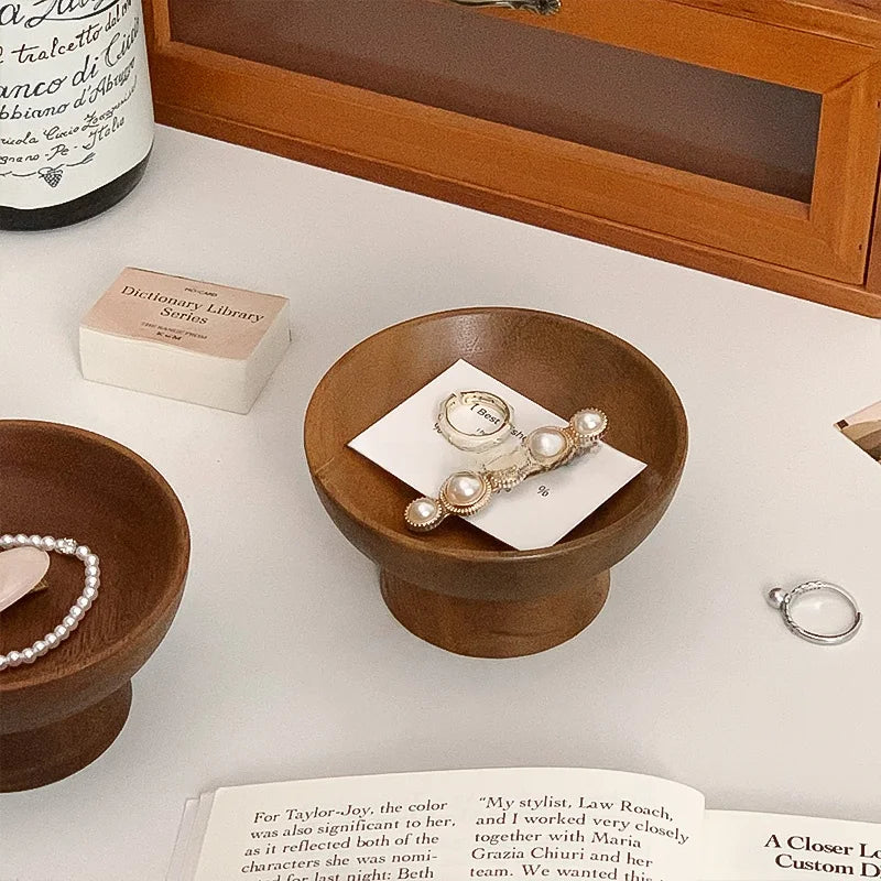 Retro Sle Walnut Wood High-legged Jewelry Storage Box Key Tray Wooden Entrance Decorative Object Storage Plate