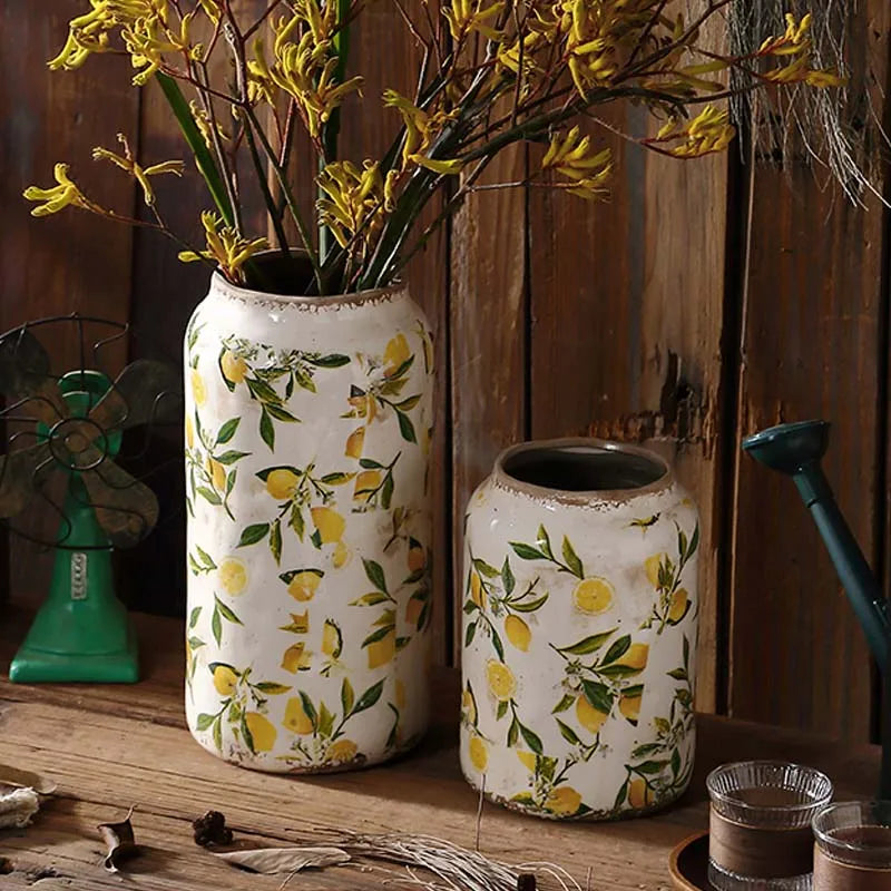 Retro Ceramic Large Vase Lemon Texture Ice Cracked Old Decorative Vase Hydroponic Flower Arrangement Supplies for Home Garden