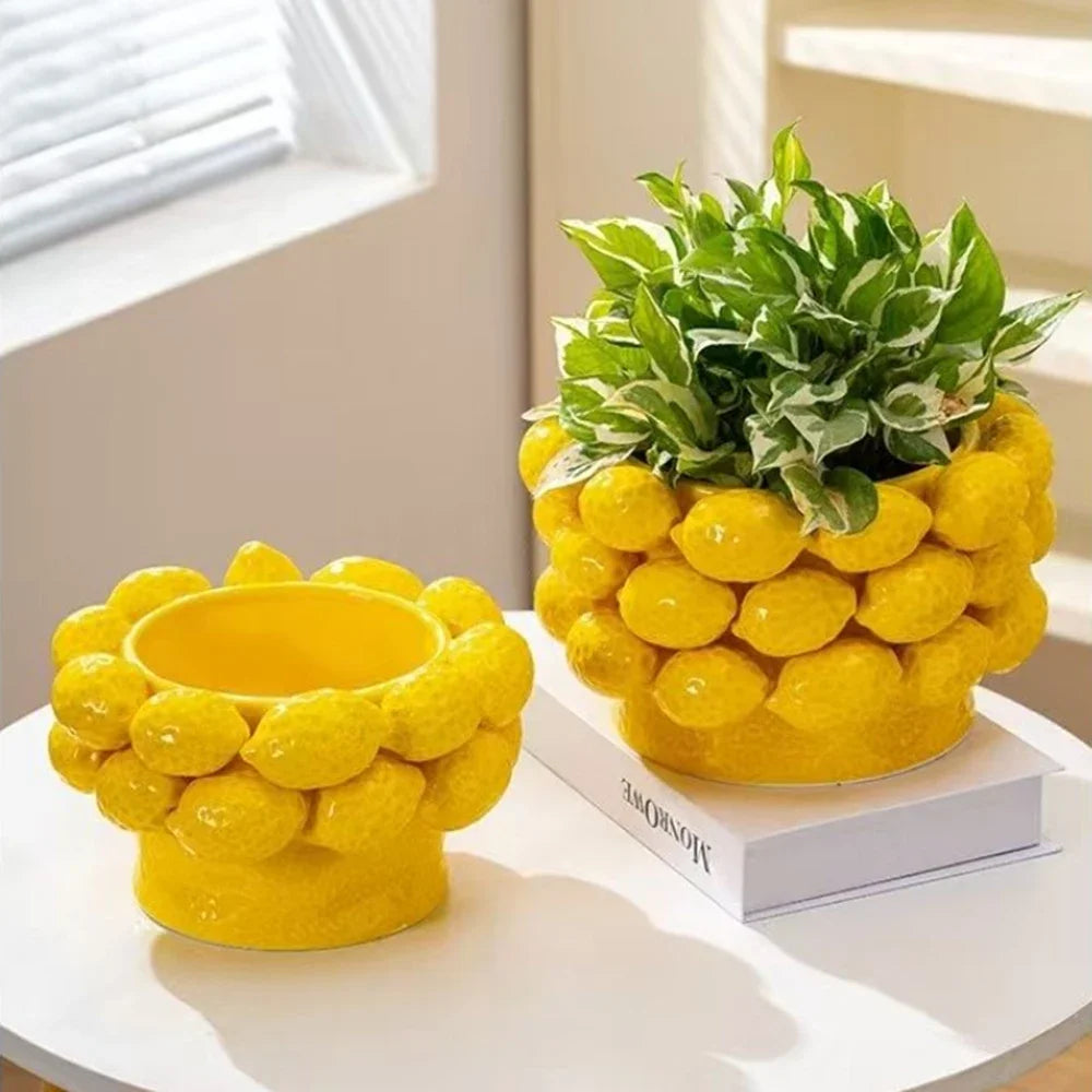 Lemon Style Ceramic Nordic Fruit Vase Home Decoration Dining Table Model Room Flower Arrangement Ornament Living Room Bedroom