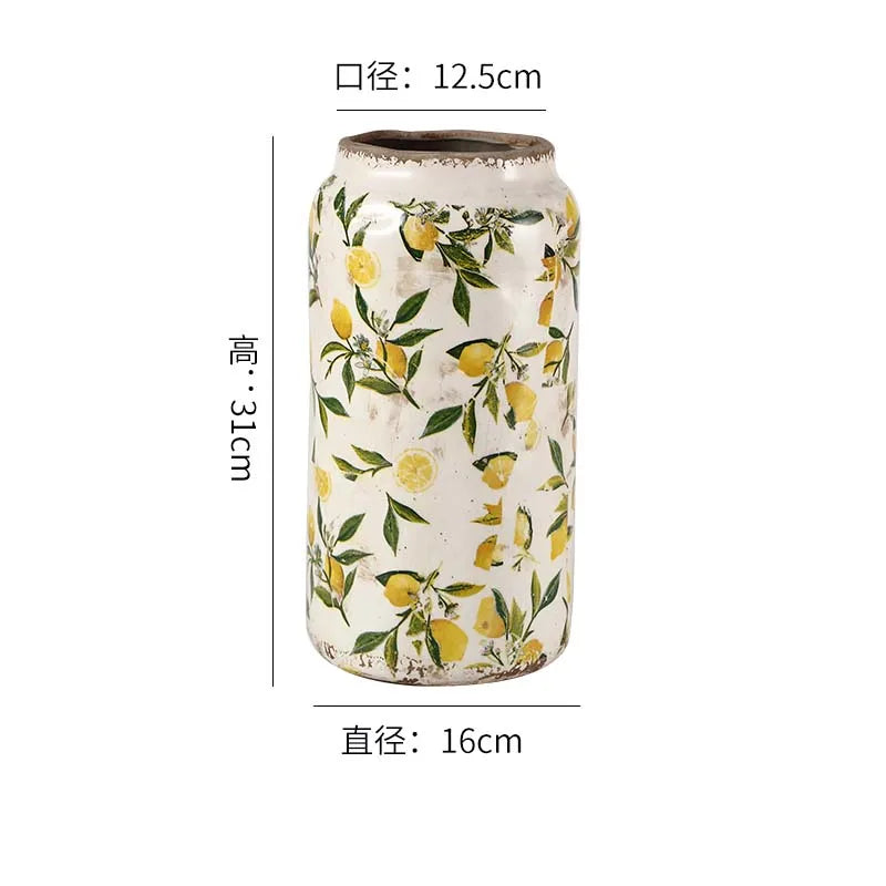 Retro Ceramic Large Vase Lemon Texture Ice Cracked Old Decorative Vase Hydroponic Flower Arrangement Supplies for Home Garden
