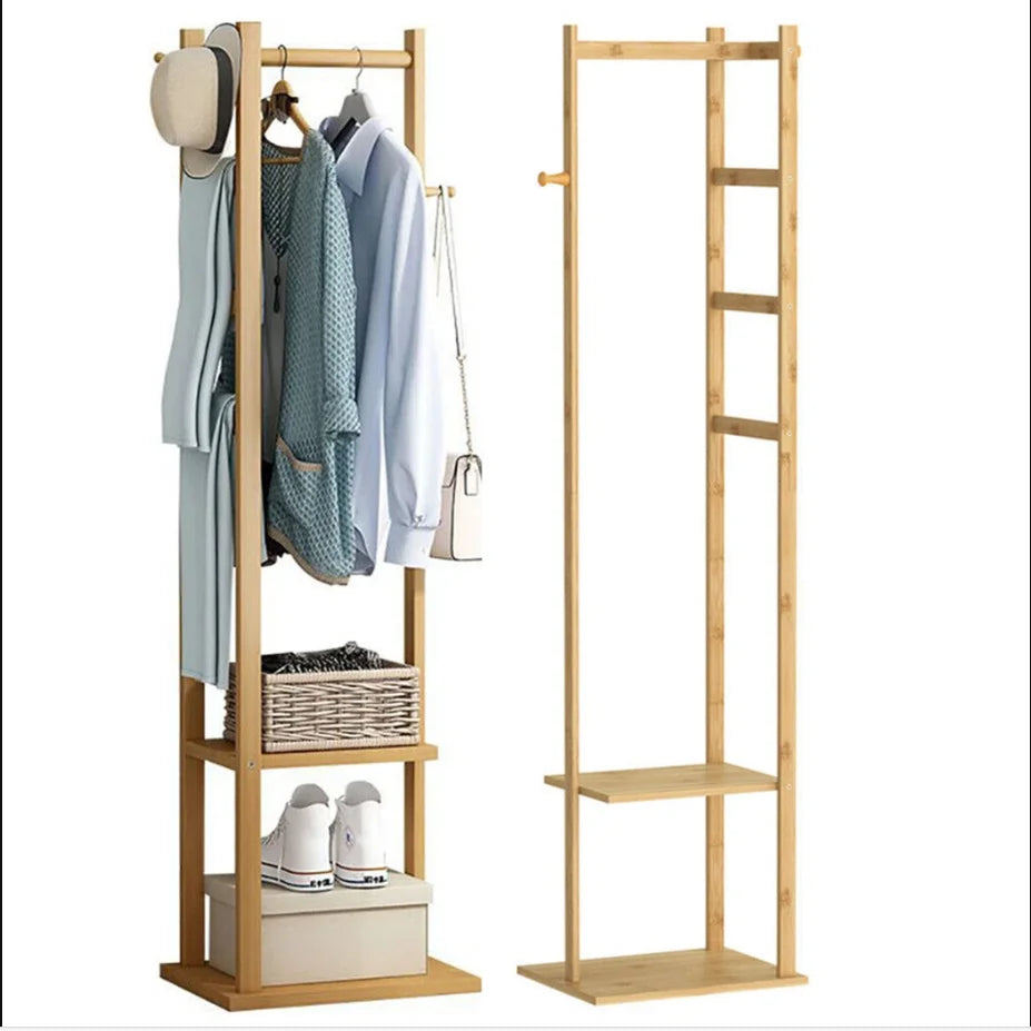 Bamboo Clothing Rack Corner Coat Rack Stand Hall Trees for Hallway Entryway