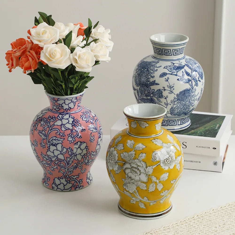 Ceramic Belly Vase Blue white porcelain retro vase Chinese porcelain ornaments Home decoration storage bottle porcelain vases