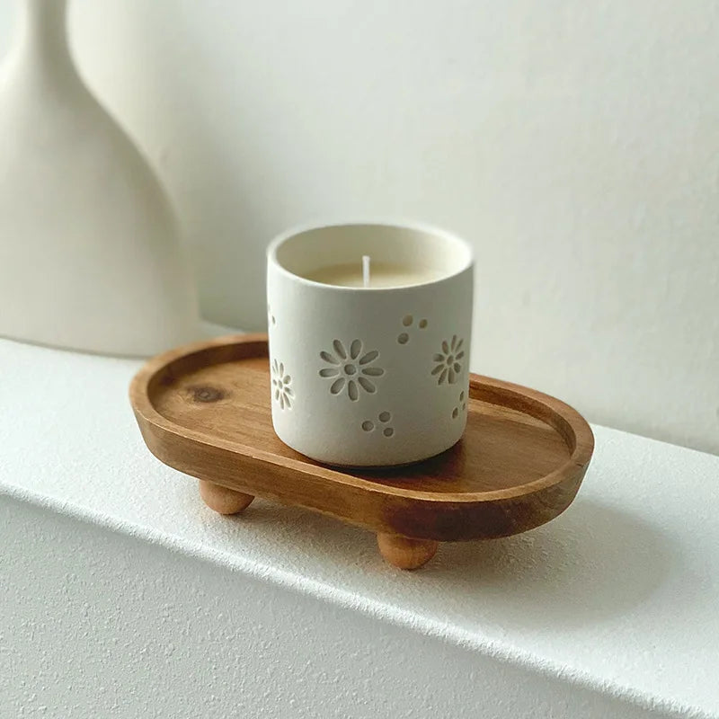 Elegant Wooden Tray Convenient Pedestal Stand Plate Multifunctional Key Jewelry Home Storage Food Dessert Display Trays Decor