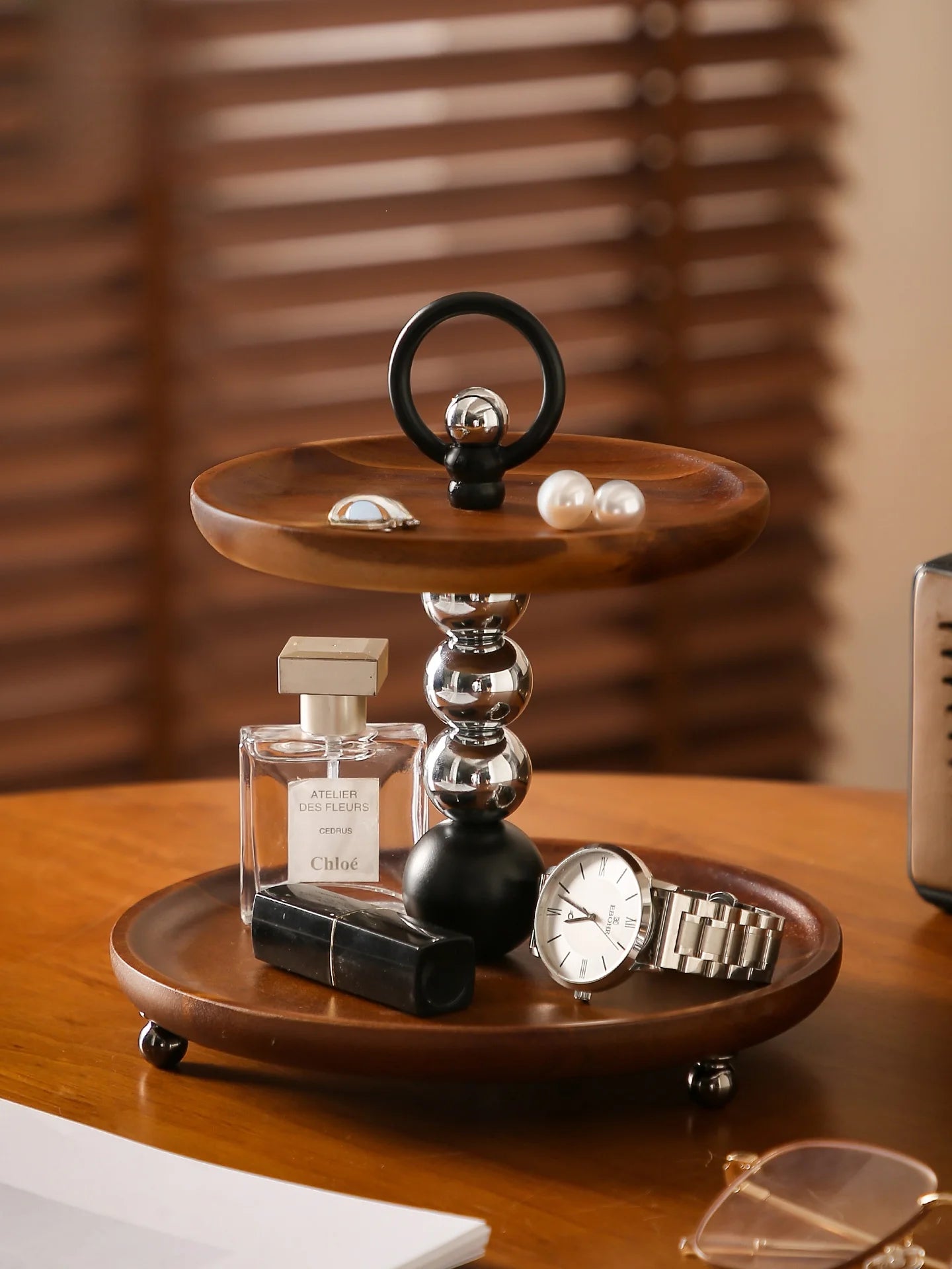 Double Layer Walnut Wood Storage Ra Key Tray Entrance Hook Jewelry Stand Vintage Luxury Decorative Organizer elf