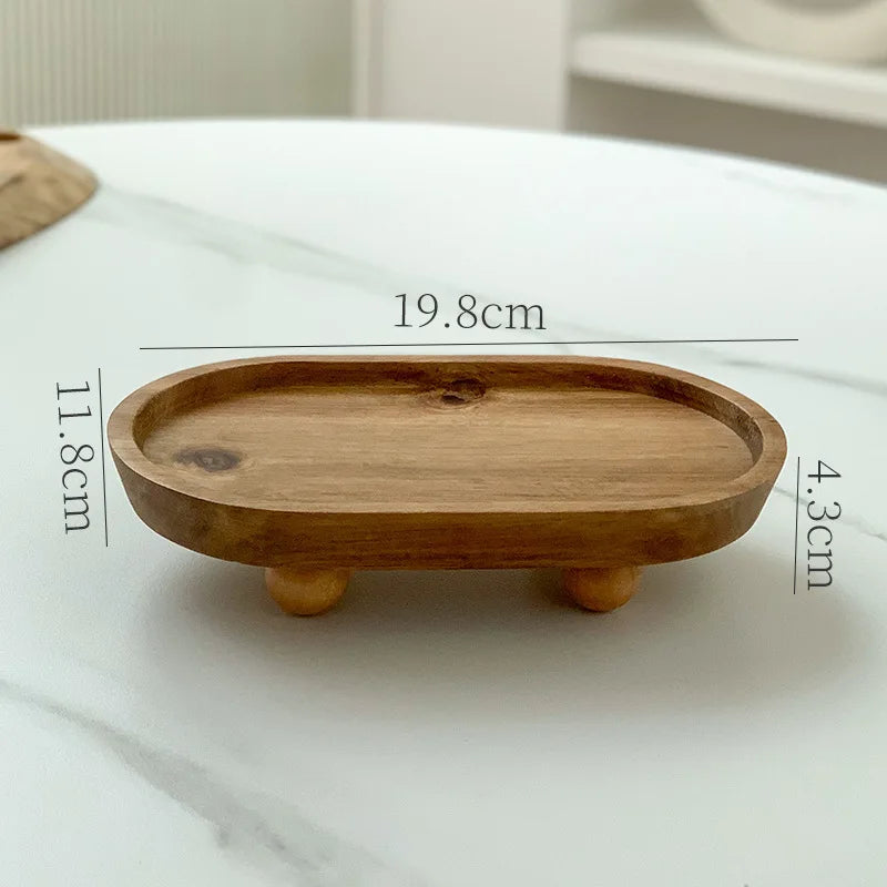 Elegant Wooden Tray Convenient Pedestal Stand Plate Multifunctional Key Jewelry Home Storage Food Dessert Display Trays Decor