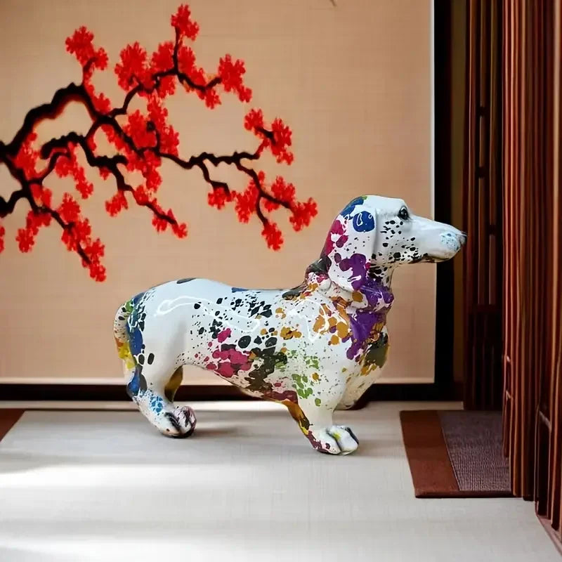 Colorful Art Dachshund Dog Decoration Home Wine Cabinet Office Collection Decoration Tabletop Resin Crafts Miniature Statues