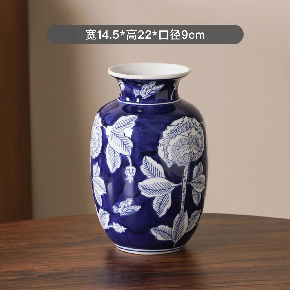 Elegant Blue Floral Ceramic Vase