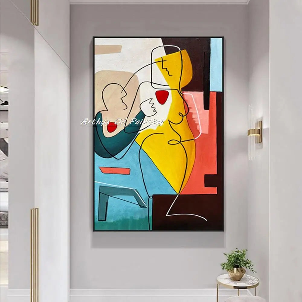 Arthyx,Large Handpainted Picasso Abstract Figure Oil Paintings On Canvas,Modern Home Decoration,Wall Art Picture Room Decor,Gift