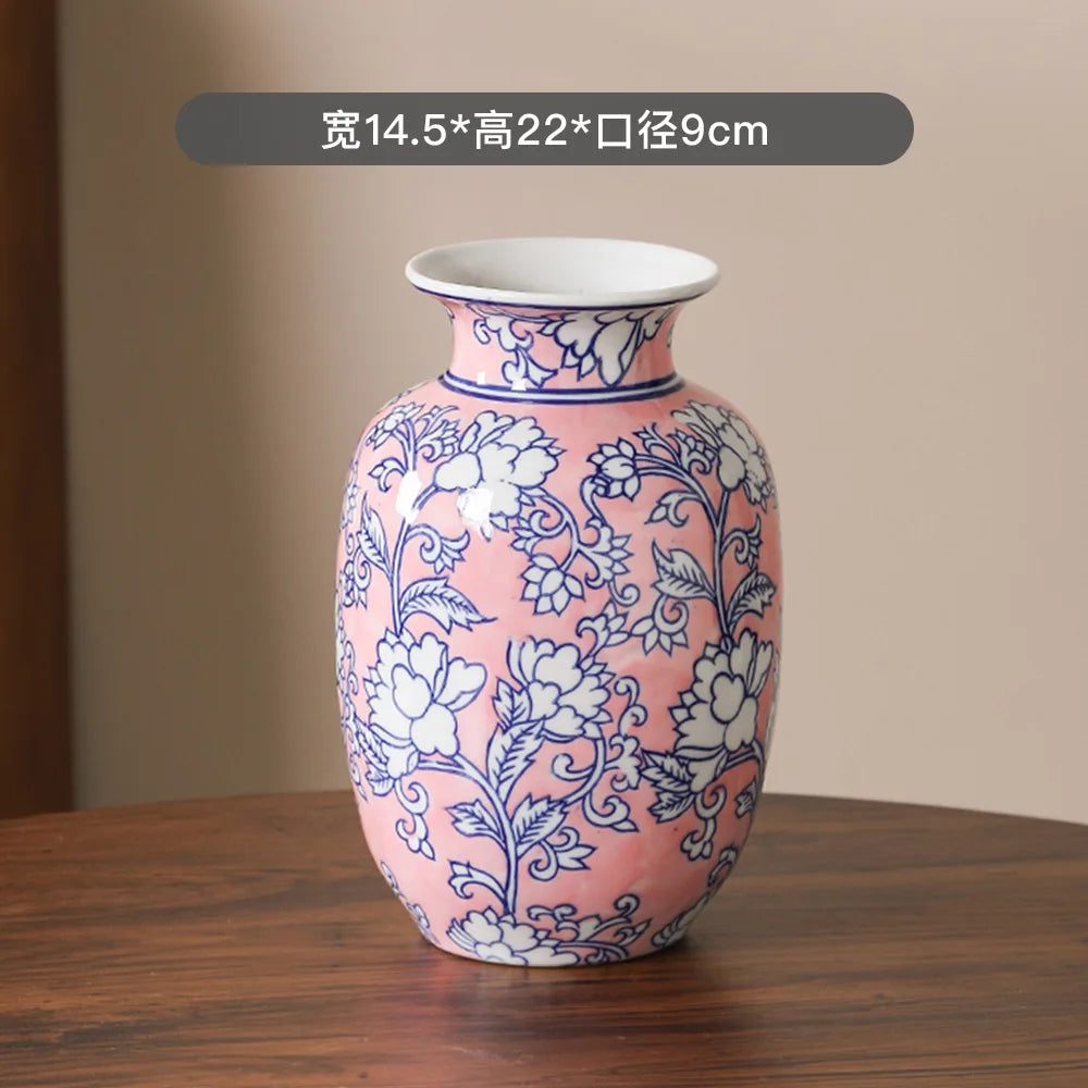 Elegant Blue Floral Ceramic Vase