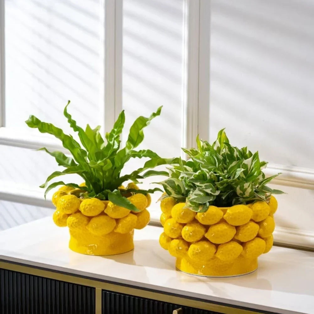 Lemon Style Ceramic Nordic Fruit Vase Home Decoration Dining Table Model Room Flower Arrangement Ornament Living Room Bedroom