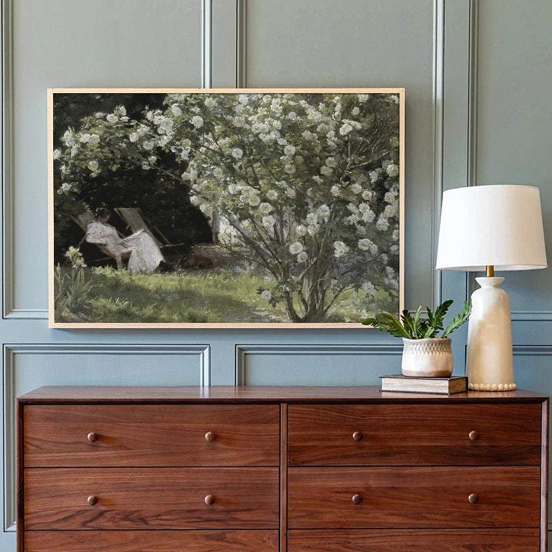 Vintage French Country Antique Spring Landscape Posters Prints Canvas Painting Wall Art HD Picture for Farmhouse Room Home Decor