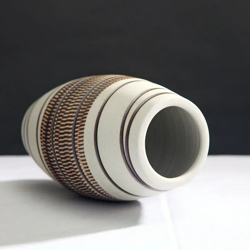 Simple and Retro  Ceramic Vase Three-piece Set of Ceramic Handicraft Ornaments, Living Room Tabletop Flower Arrangement