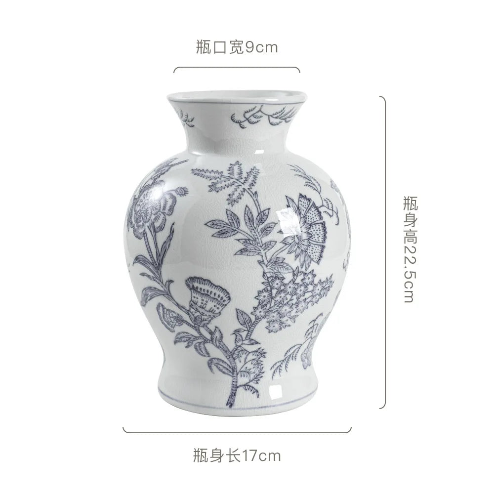 Elegant Blue Floral Ceramic Vase