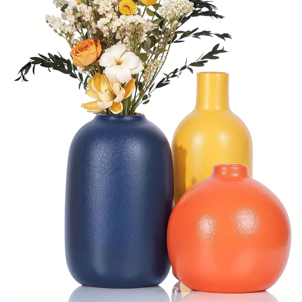 Colorful Ceramic Vase for Flowers Orange Yellow Blue Boho Modern Flower Vase for Bookshelf Centerpiece Table Home Decorations