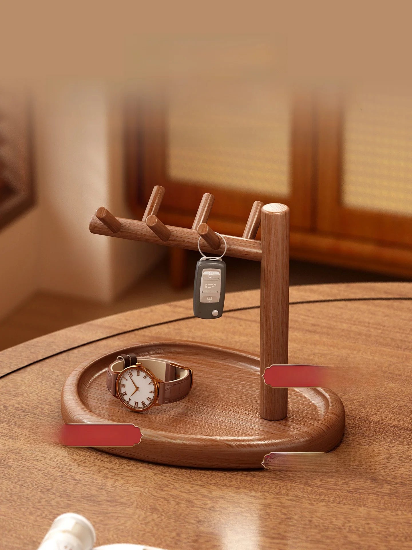 Retro Sle Wooden Desktop Organizer Key Storage Tray Jewelry Display Ra Entrance l Decorative Item Oval ape Single Layer