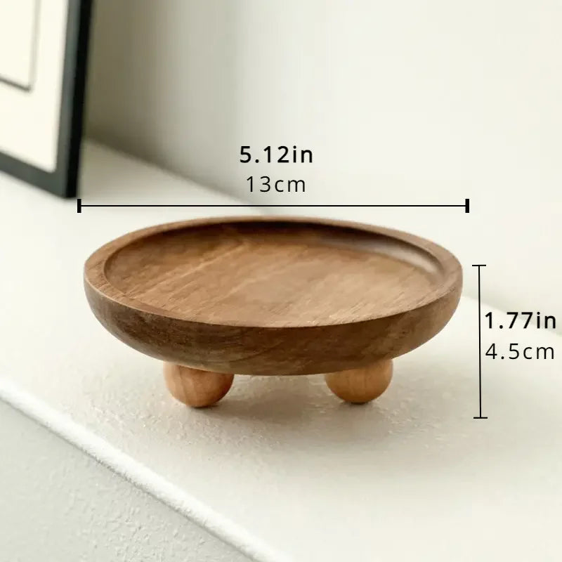 Elegant Wooden Tray Convenient Pedestal Stand Plate Multifunctional Key Jewelry Home Storage Food Dessert Display Trays Decor