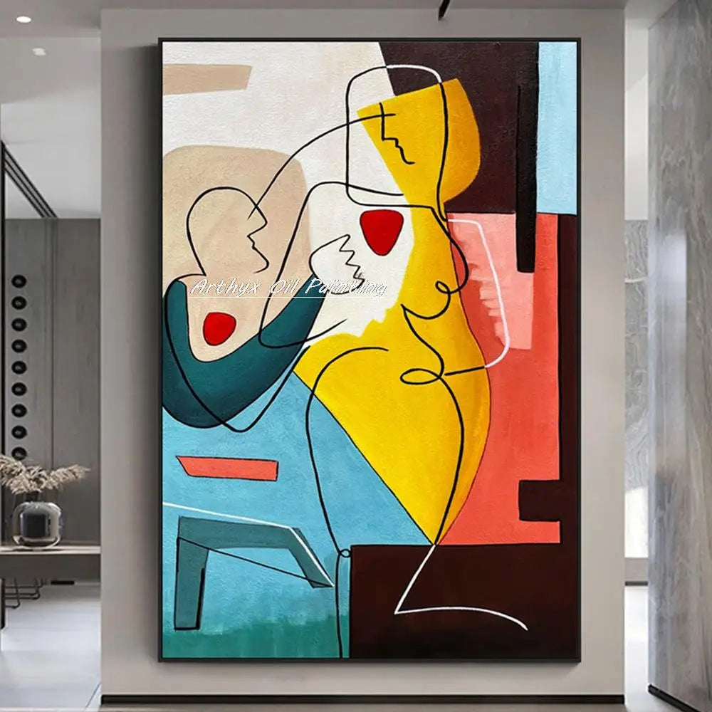 Arthyx,Large Handpainted Picasso Abstract Figure Oil Paintings On Canvas,Modern Home Decoration,Wall Art Picture Room Decor,Gift