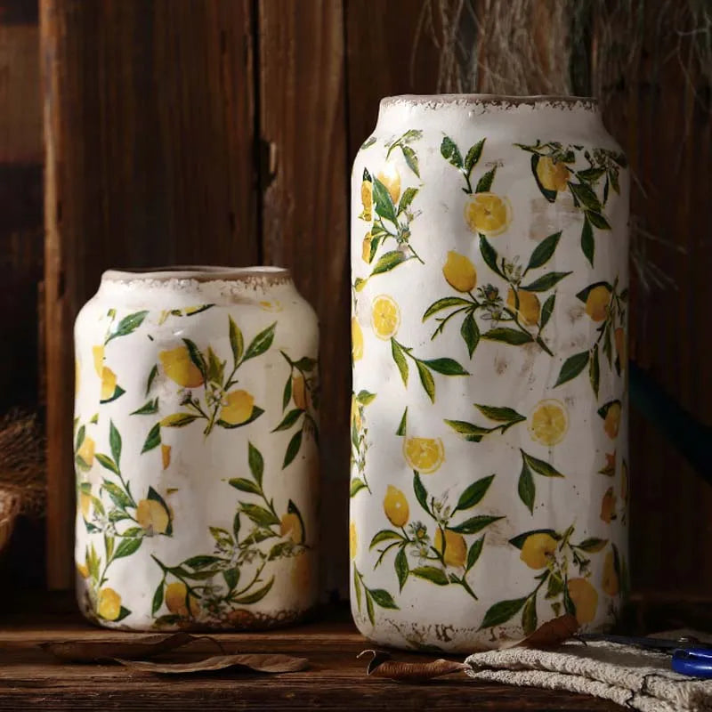 Retro Ceramic Large Vase Lemon Texture Ice Cracked Old Decorative Vase Hydroponic Flower Arrangement Supplies for Home Garden