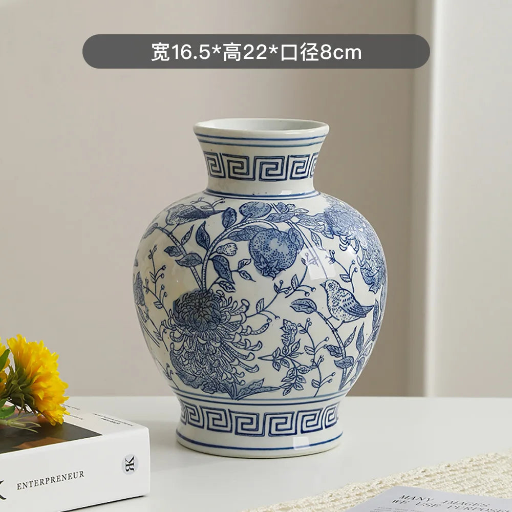 Elegant Blue Floral Ceramic Vase