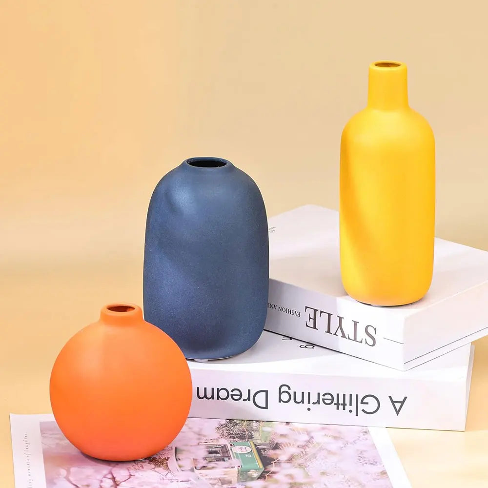 Colorful Ceramic Vase for Flowers Orange Yellow Blue Boho Modern Flower Vase for Bookshelf Centerpiece Table Home Decorations