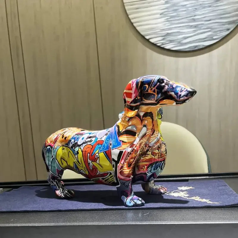 Colorful Art Dachshund Dog Decoration Home Wine Cabinet Office Collection Decoration Tabletop Resin Crafts Miniature Statues