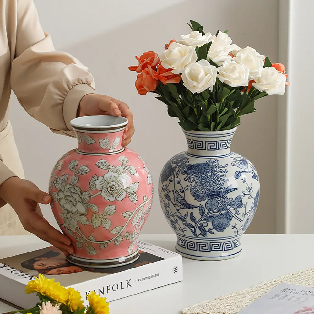 Ceramic Belly Vase Blue white porcelain retro vase Chinese porcelain ornaments Home decoration storage bottle porcelain vases