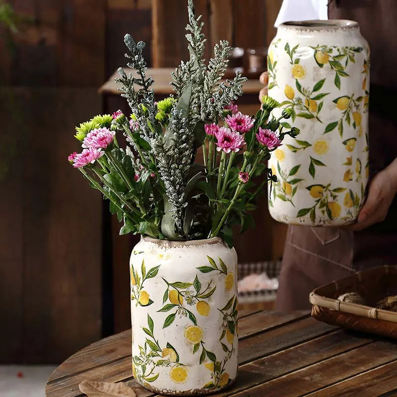 Retro Ceramic Large Vase Lemon Texture Ice Cracked Old Decorative Vase Hydroponic Flower Arrangement Supplies for Home Garden