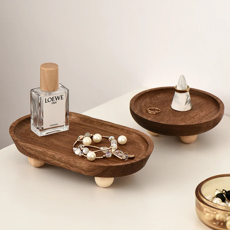 Retro  Wood Pedestal Bowl Elegant Jewelry Trinket Dish Essential Oil Aromatherapy Tray Key Holder Home Decor Gift Idea
