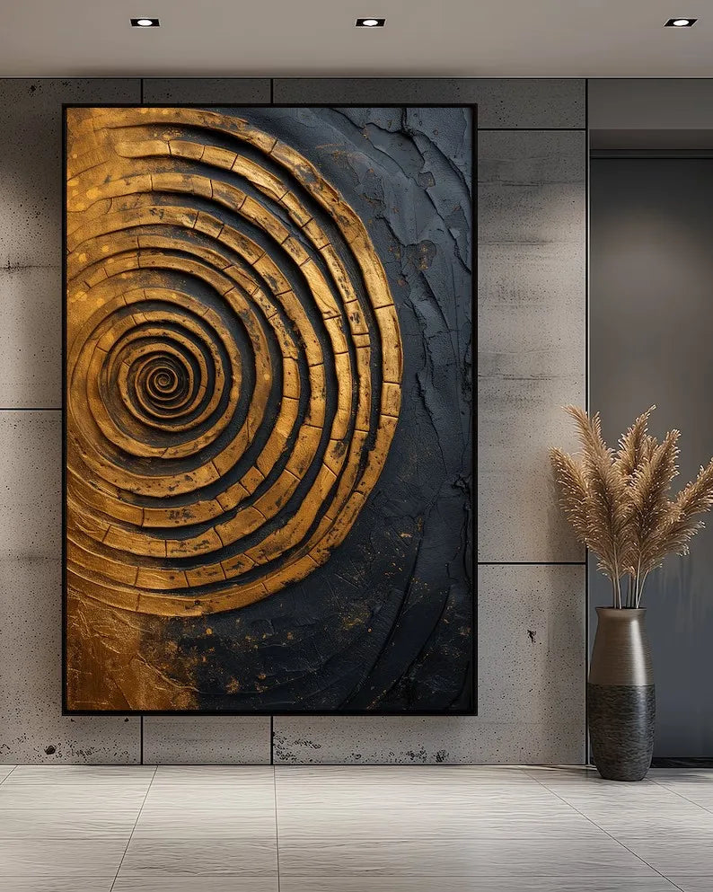 Luxury Abstract Spiral Black and Gold Leaves Life Tree Waves Poster Canvas Painting Wall Art Pictures Home Interior Decor Gift